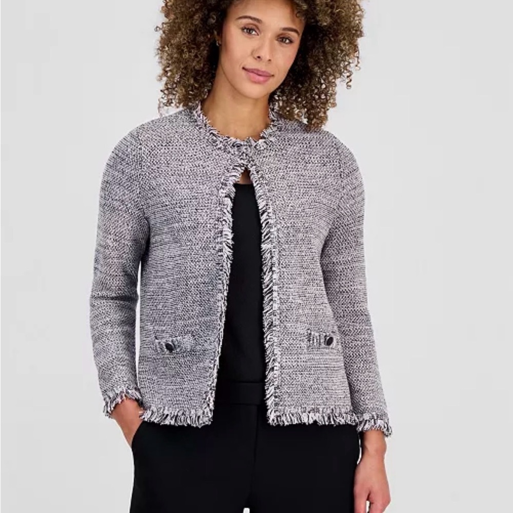 NIC+ZOE Marled Gray Knit Button-Front Sweater Jacket